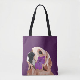 Lila Golden Retriever med blomma Tygkasse