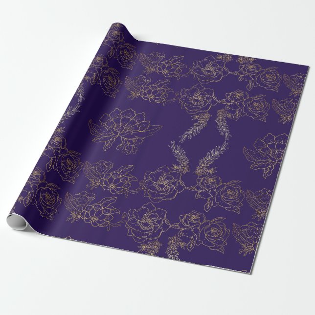 Lila Golden Ro Patterned Presentpapper (Utrullad)