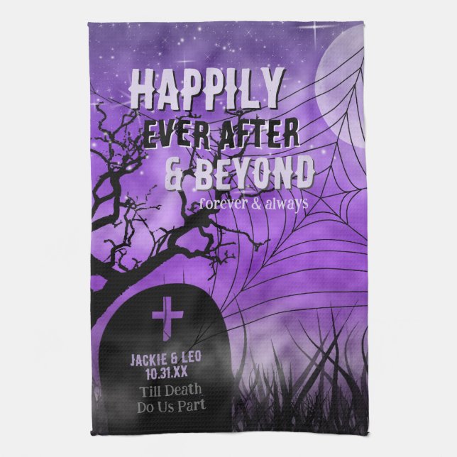Lila Goth Graveyard Silhouette Hallow Souvenir Kökshandduk (Vertikal)