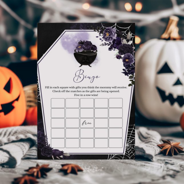 Lila Gotham Blommigt Baby Shower Bingo Game (Floral Gothic Invitation Bingo Game)