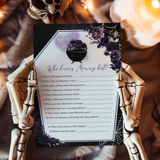 Lila Gotham Blommigt som känner Mamma Best Game (Floral Gothic Baby Shower Invitation Who knows Mommy Best Game)