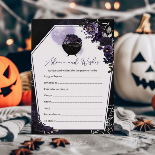 Lila Gothic Blommigt Advice och Önskemål Game (Floral Gothic Baby Shower Invitation Advice and Wishes Game)