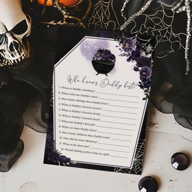 Lila Gothic Blommigt som känner pappa Best Game (Floral Gothic Baby Shower Invitation Who knows Daddy Best Game)