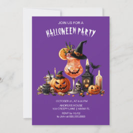 Lila Gothic Cocktails Halloween Inbjudningar