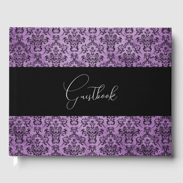 Lila Gothic Damask Wedding Gästböcker (Framsida)