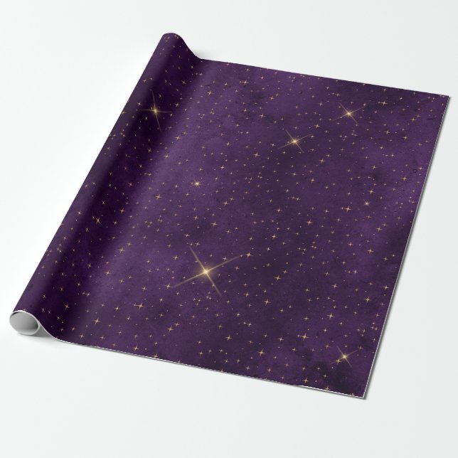 Lila Gothic Guld Star Wrapping Papper Presentpapper (Utrullad)