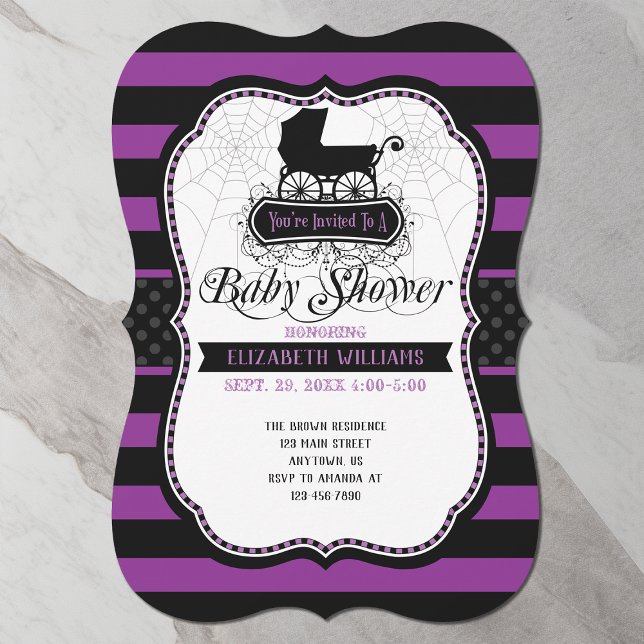 Lila Gothic Halloween Baby Shower-inbjudan Inbjudningar (Front)