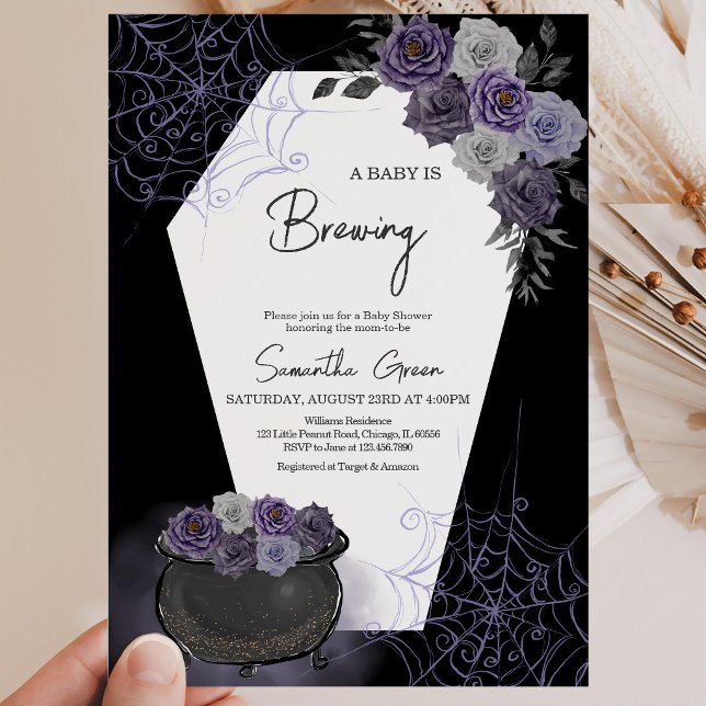 Lila Gothic Halloween Baby Shower Inbjudningar (Skapare uppladdad)