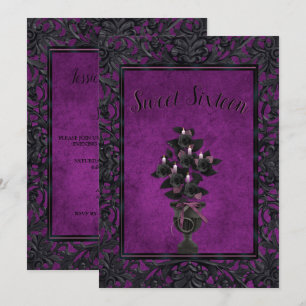 Lila Gothic Ram Black Ro & Candles Sweet 16 Inbjudningar
