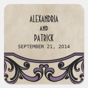 Lila Gothic Swirls Wedding Stickers Fyrkantigt Klistermärke