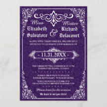 Lila Gothic Victorian Damask Wedding Inbjudan