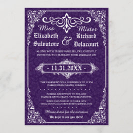 Lila Gothic Victorian Damask Wedding Inbjudan
