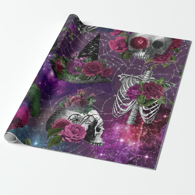 Lila Gothic Witch Skull och Ro Wrapping Papper Presentpapper (Utrullad)