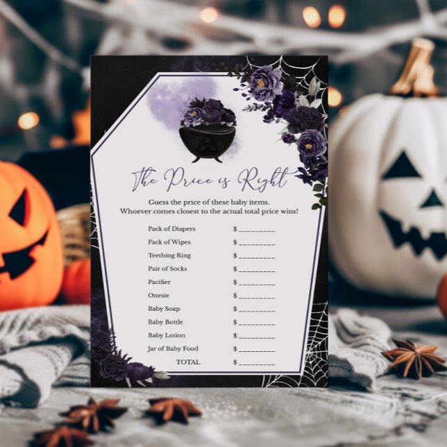 Lila gotisk Blommigt Pris är Höger spel (Floral Gothic Baby Shower Invitation The Price is Right Game )