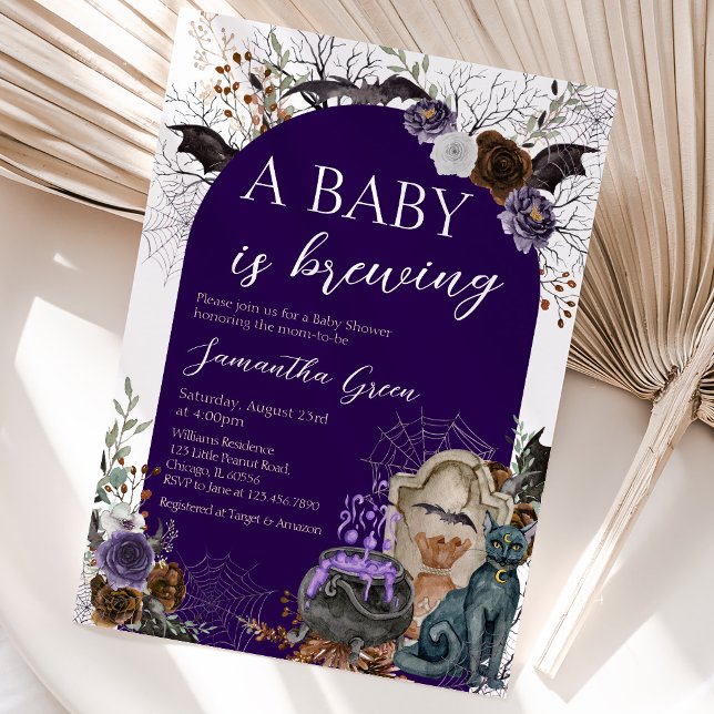 Lila Gotisk Halloween Baby Shower Inbjudningar (Skapare uppladdad)