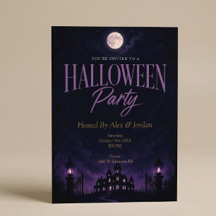 Lila gotisk spökhus Halloween-fest Inbjudningar