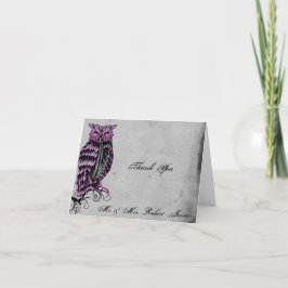 Lila gotisk uggla elegant bröllop tackkort