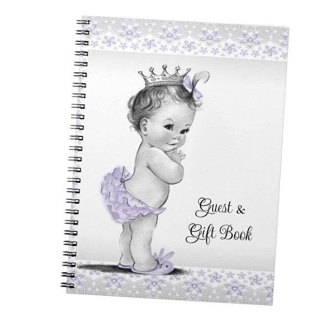 Lila Grå Bebis Shower Present Gästbok Anteckningsbok (Have a guest write theme of the guest and the gift for easy thank you cards.)