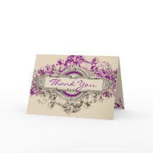 Lila Grå Vintage Blommig Bröllop Tacksamhetskort