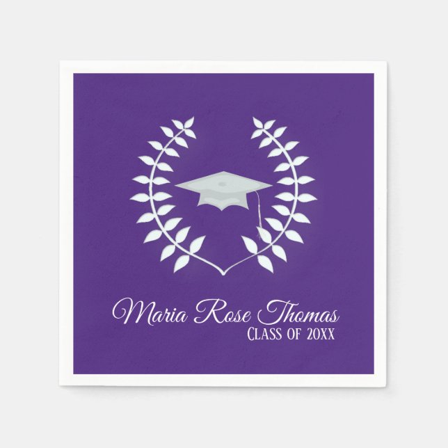 Lila Grad Cap & Löv Papper Napkins Pappersservett (Framsidan)