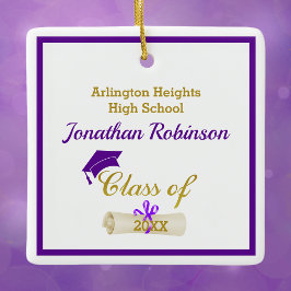 Lila Grad Cap och Diploma Ceramic Ornament