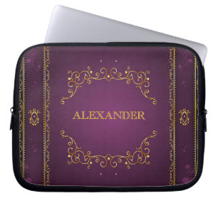 Lila Gradient+Guld Ram-dekorfärg-Monogram Laptop Fodral