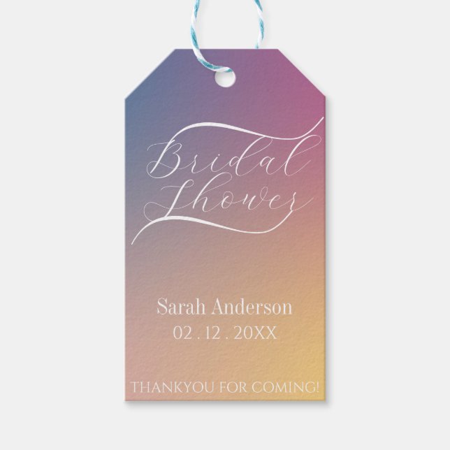 Lila Gradient Klassisk Modernt Bröllopsdusch med S Presentetikett (Framsidan)