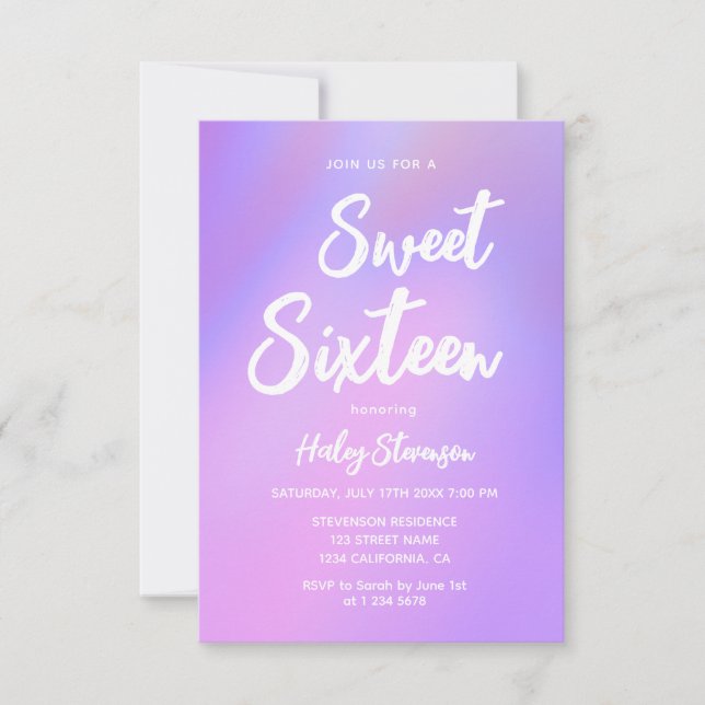 Lila Gradient Modern Trendig Sweet 16 Birthday Inbjudningar (Framsida)