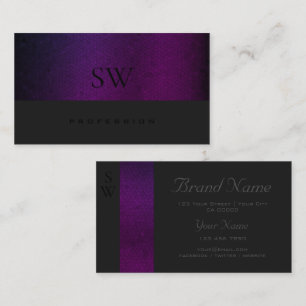 Lila Gradient Mönster Mörk Grått med monogram Visitkort