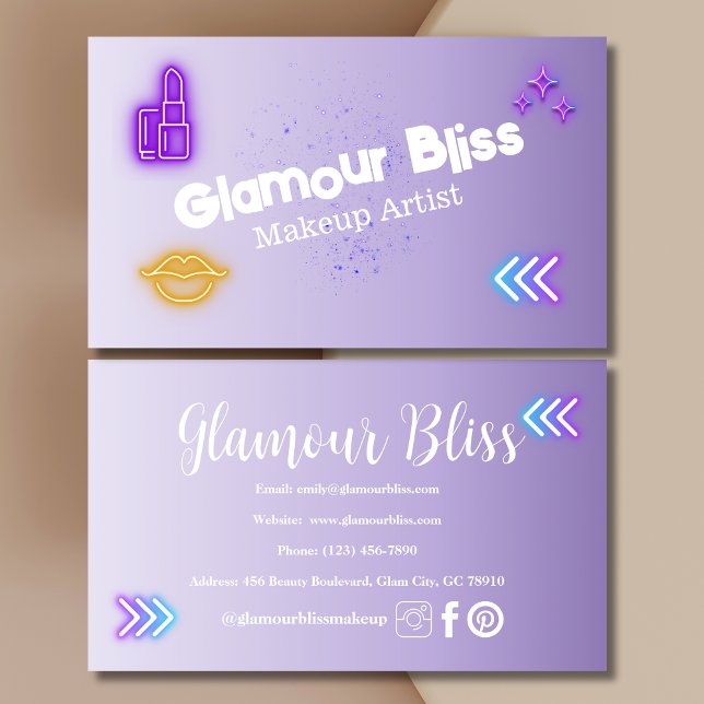 Lila Gradient Neon Contemporary Makup Artist Visitkort (Skapare uppladdad)