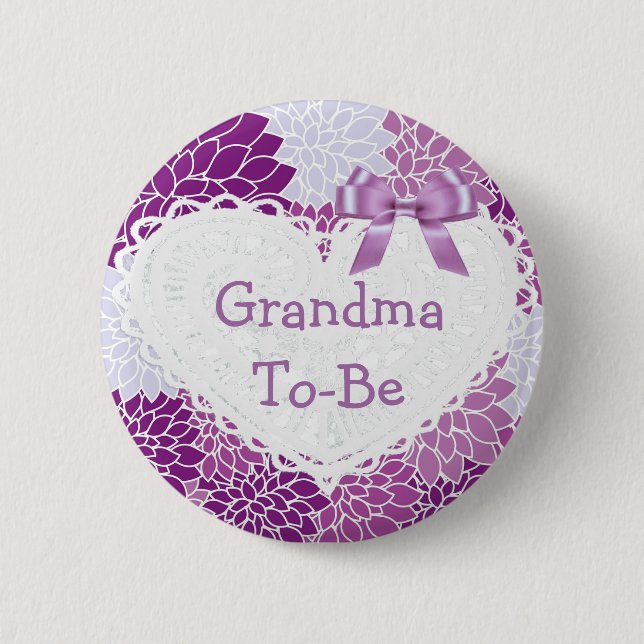 Lila Grandma to be Baby Shower Button Knapp (Framsida)