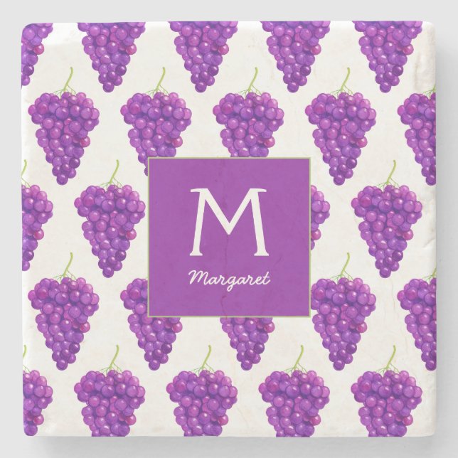 Lila Graps Vin Vintage Fruit Mönster Stenunderlägg (Framsidan)