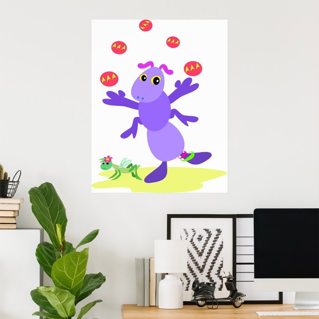 Lila Grashopper Juggling Roligt Creature Poster (Skapare uppladdad)
