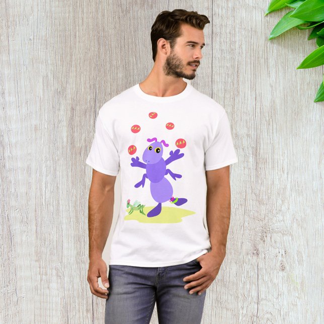 Lila Grashopper Juggling Roligt Creature T Shirt (Skapare uppladdad)