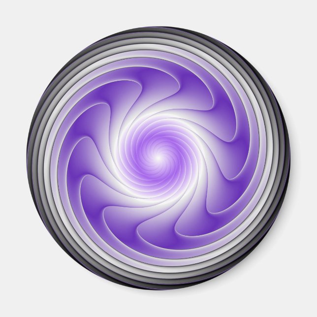 Lila Grått 3D Swirl Modern Abstrakt Fractal Art Magnet (Framsidan)