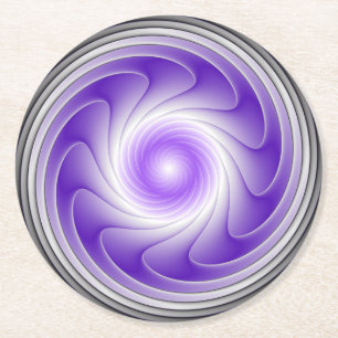 Lila Grått 3D Swirl Modern Abstrakt Fractal Art Underlägg Papper Rund
