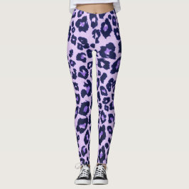 Lila Grått Black Leopard Animal Print Leggings