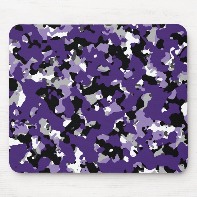 Lila Grått Black White Camouflage Camo Print Musmatta (Framsidan)