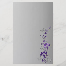 Lila, Grått Blommigt Butterflies Bröllop Stationer Brevpapper