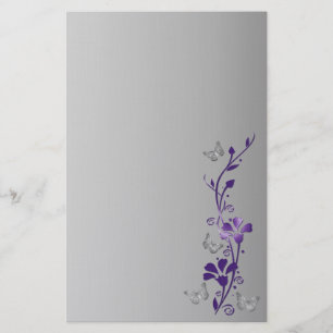 Lila, Grått Blommigt Butterflies Bröllop Stationer Brevpapper