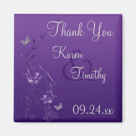 Lila Grått Blommigt Butterfly Wedding Favor Magnet
