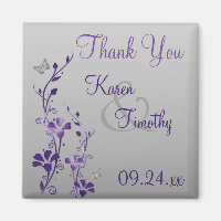 Lila Grått Blommigt Butterfly Wedding Favor Magnet