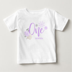 Lila Grått Blommigt Winter ONEderland 1:a födelsed T Shirt