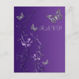Lila, Grått Blommotiv med Fjärilar RSVP-kort 2 OSA Kort