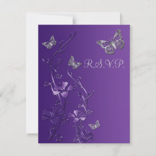 Lila, Grått Blommotiv med Fjärilar RSVP-kort 2 OSA Kort