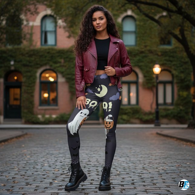 Lila & Grått "Boo!" Cute Halloween fest Leggings (Skapare uppladdad)