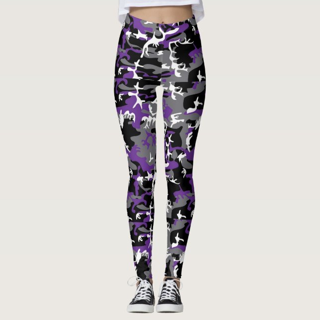Lila Grått Camouflage Kvinnors förband Leggings (Framsida)