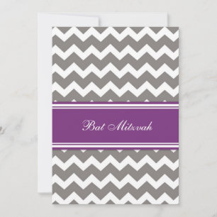 Lila Grått Chevron Bat mitzvah inbjudningar