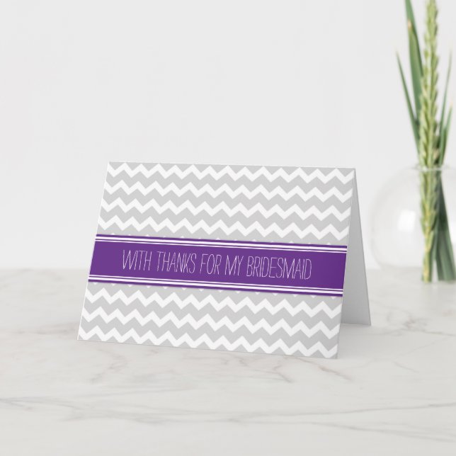 Lila Grått Chevron Tack Bridesmaid Card (Framsida)
