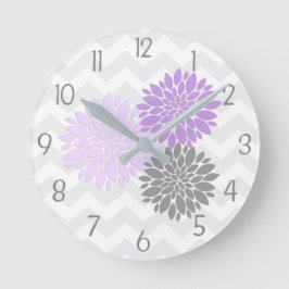 Lila Grått Dahlia Flower Nursery Wall Clock Rund Klocka